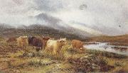 Louis bosworth hurt Highland Cattle on the Banks of a River (mk37) Sweden oil painting artist